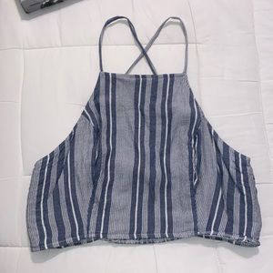 striped (blue and white) crop top tank top